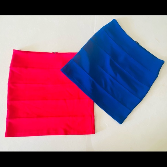 2 Millau Pink & Blue Bandage Mini Skirts Sz Small - Picture 1 of 3